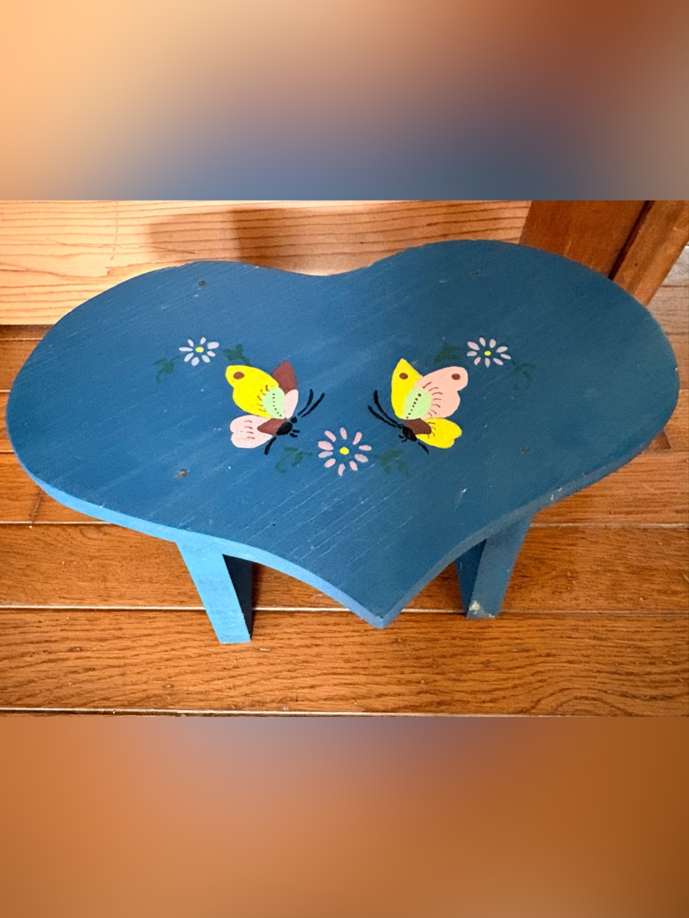 Hand-Painted Blue Butterfly Accent Stool - Home Accents